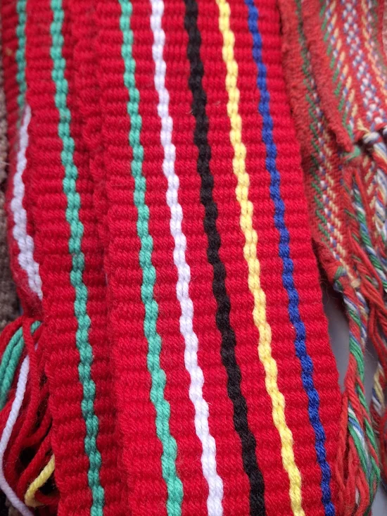 Lot Of 6 Handwoven Striped Sashes Red, Beige, Black, Green Metis Voyageur Ethnic - Picture 7 of 8